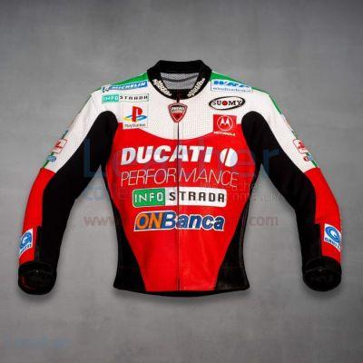 Veste en cuir Ducati vintage portée par Troy Bayliss lors du WSBK 2001