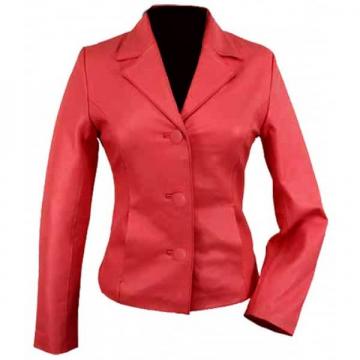 Blazer en cuir rouge pour femmes à 3 boutons