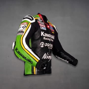 veste de moto noire et verte