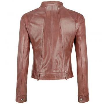 Veste en cuir brun avec col montant pour femmes