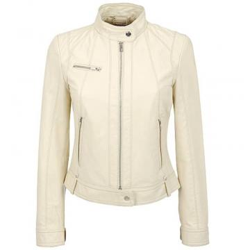 Veste en cuir brun avec col montant pour femmes