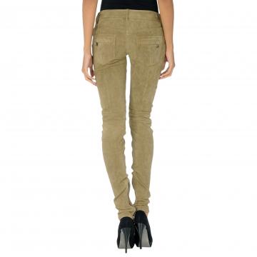 Pantalons en cuir suédé beige pour femmes