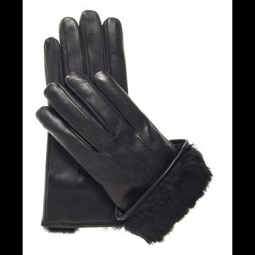 gants en cuir noir doublés de fourrure