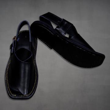 Chappal en cuir noir pour hommes