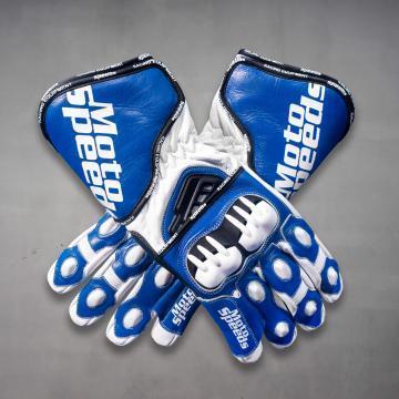 Gants de biker en cuir bleu et blanc pour hommes