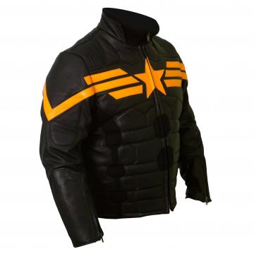 Veste en cuir noire de moto Captain America