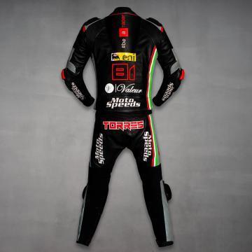 Combinaison de course en cuir noire Aprilia de Jordi Torres 2015 WSBK