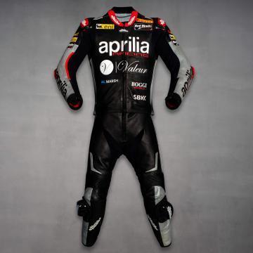 Combinaison de course en cuir noire Aprilia de Jordi Torres 2015 WSBK