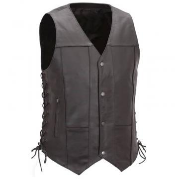 Gilet en cuir pour moto homme avec poche pour arme