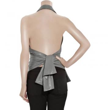 Gilet en cuir nu gris pour femmes avec ceinture