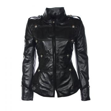 Veste gothique en cuir noir pour femme