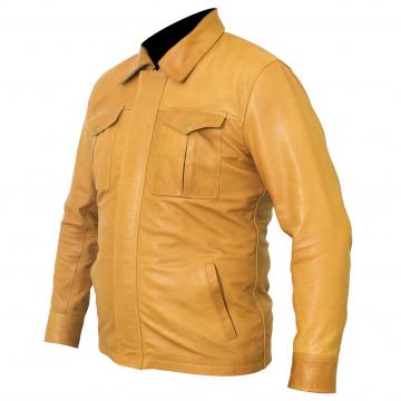 Veste en cuir style chemise camel