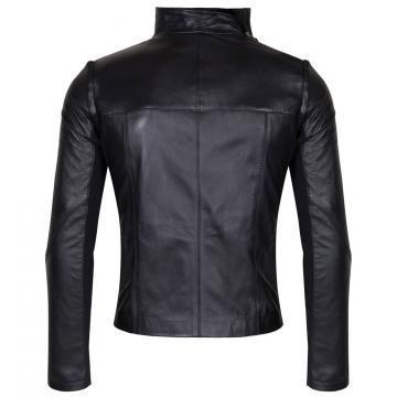 Veste en cuir noir uni