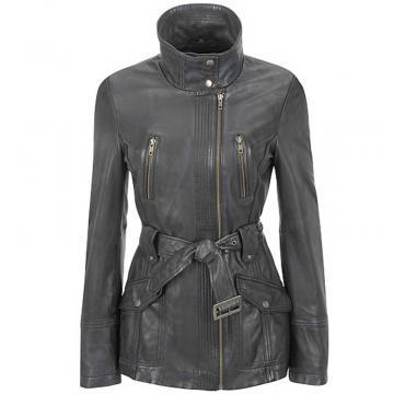 Manteau trench en cuir noir pour femmes