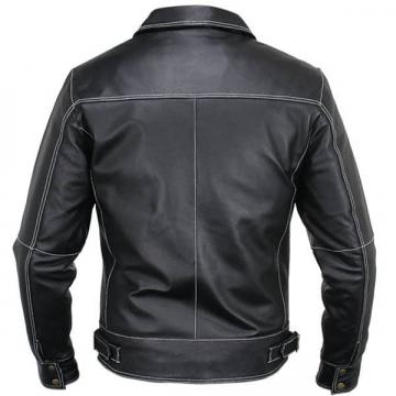 Veste en cuir noir mat