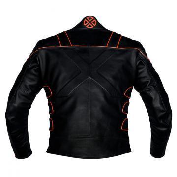 Veste de moto en cuir X-Men avec piping orange
