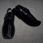 chappal en cuir pour homme en noir