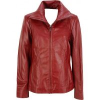 Veste en cuir rouge mode