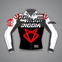 Veste de moto noire et blanche