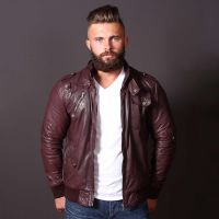 Veste aviateur en cuir marron