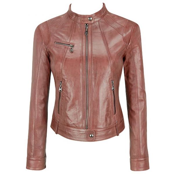 Veste en cuir marron pour femmes