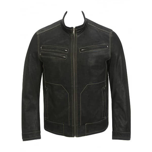 Veste en cuir noir pour homme