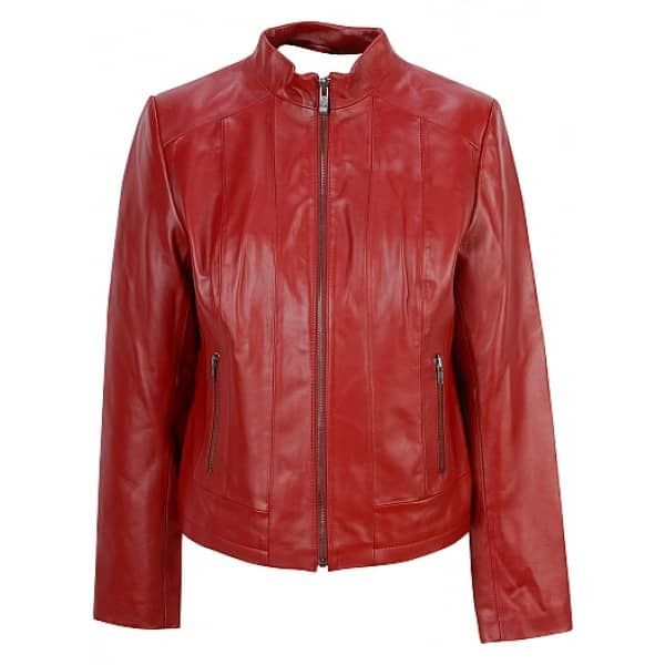 Veste en cuir rouge pour femmes
