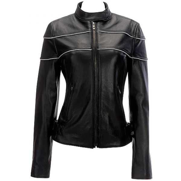 Veste de moto en cuir noire